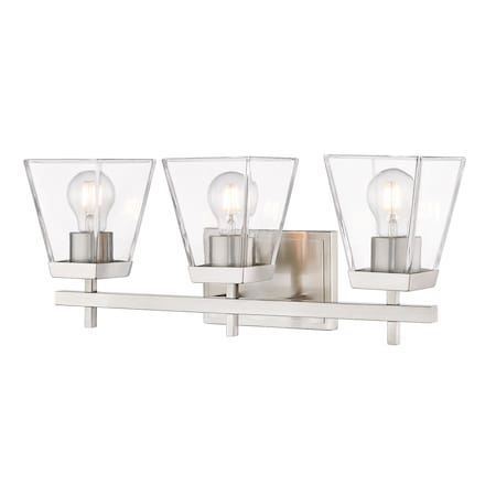 Z-Lite Lauren Vanity, 3-Light, 22 In.W x 6.5 In.L x 8.5 In.H, Brushed Nickel/Clear 819-3V-BN